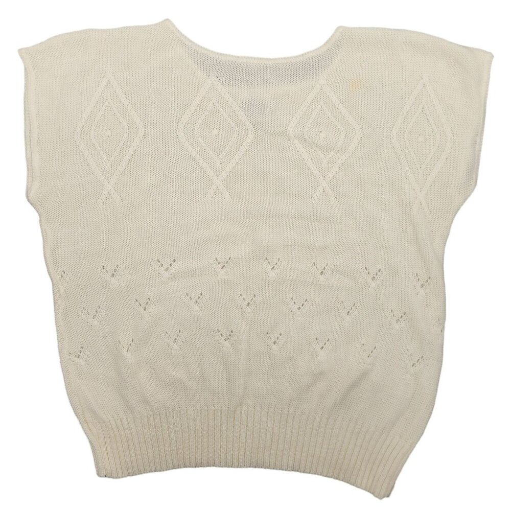 Women's Vintage Barry & Me Ivory Cream Sweater Blouse Short Sleeve M/L USA Made